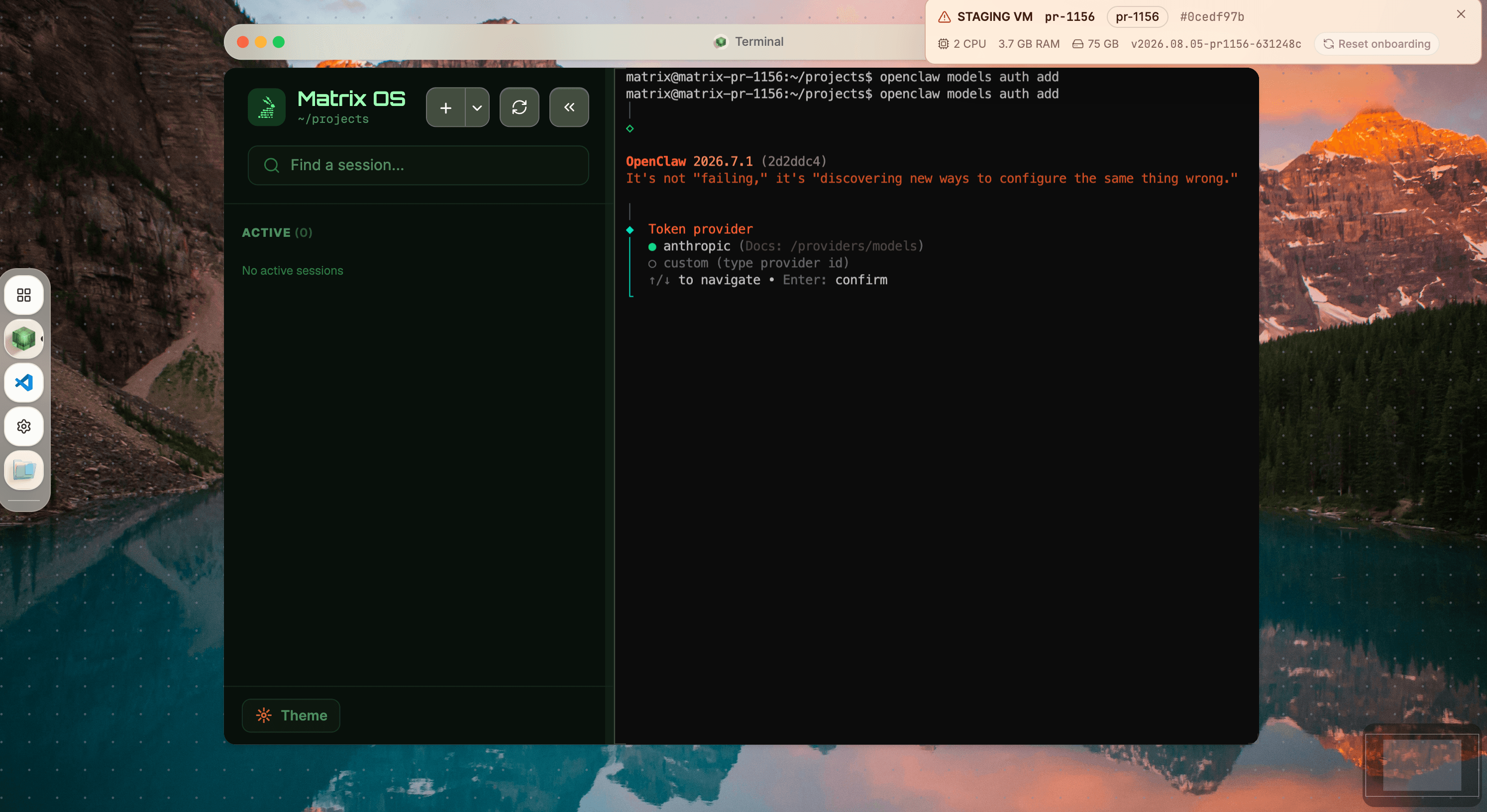 OpenClaw provider authentication running visibly in Terminal