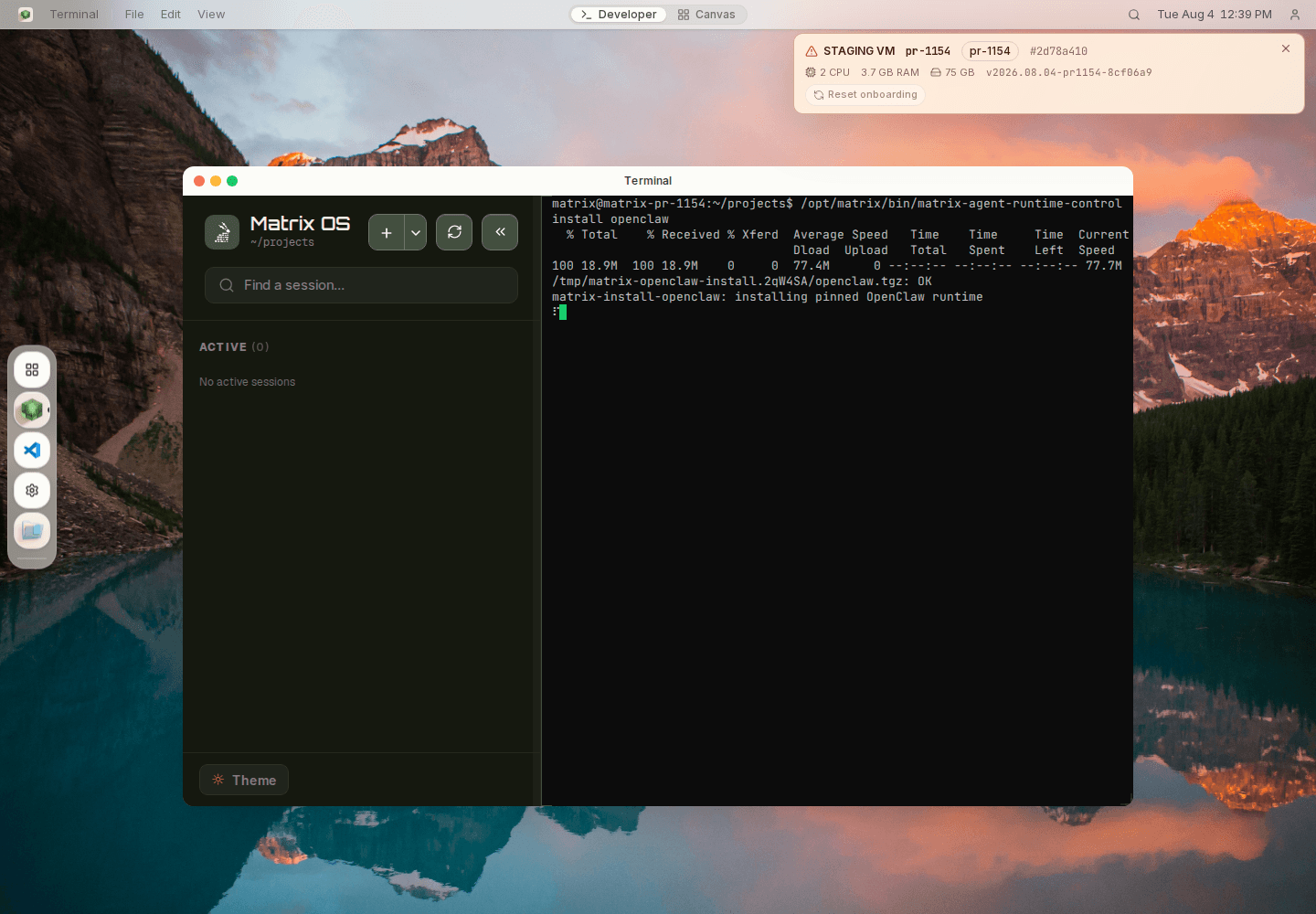 OpenClaw's pinned installer running visibly in Terminal