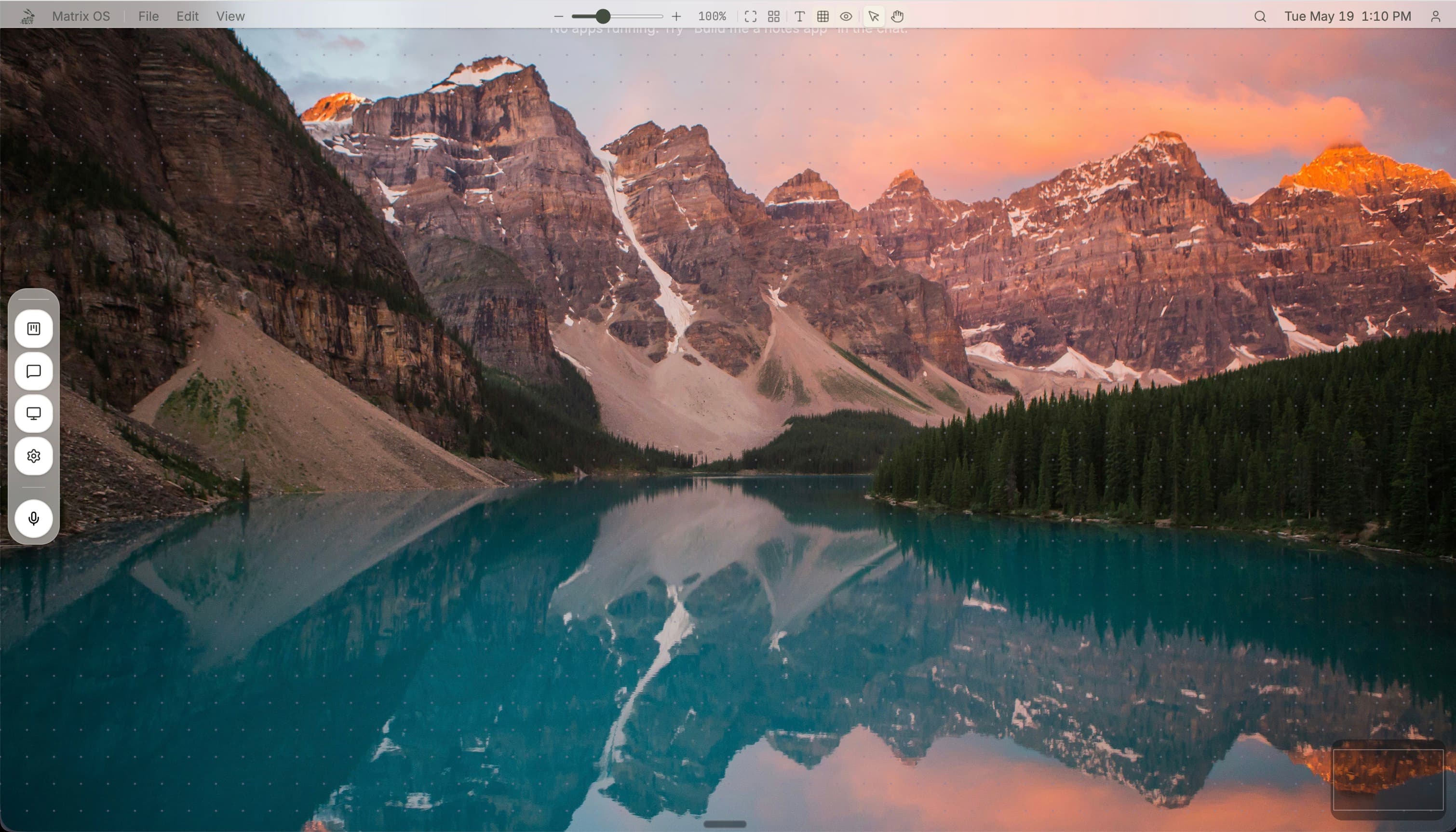 The Matrix OS workspace with terminals, apps, and agent sessions