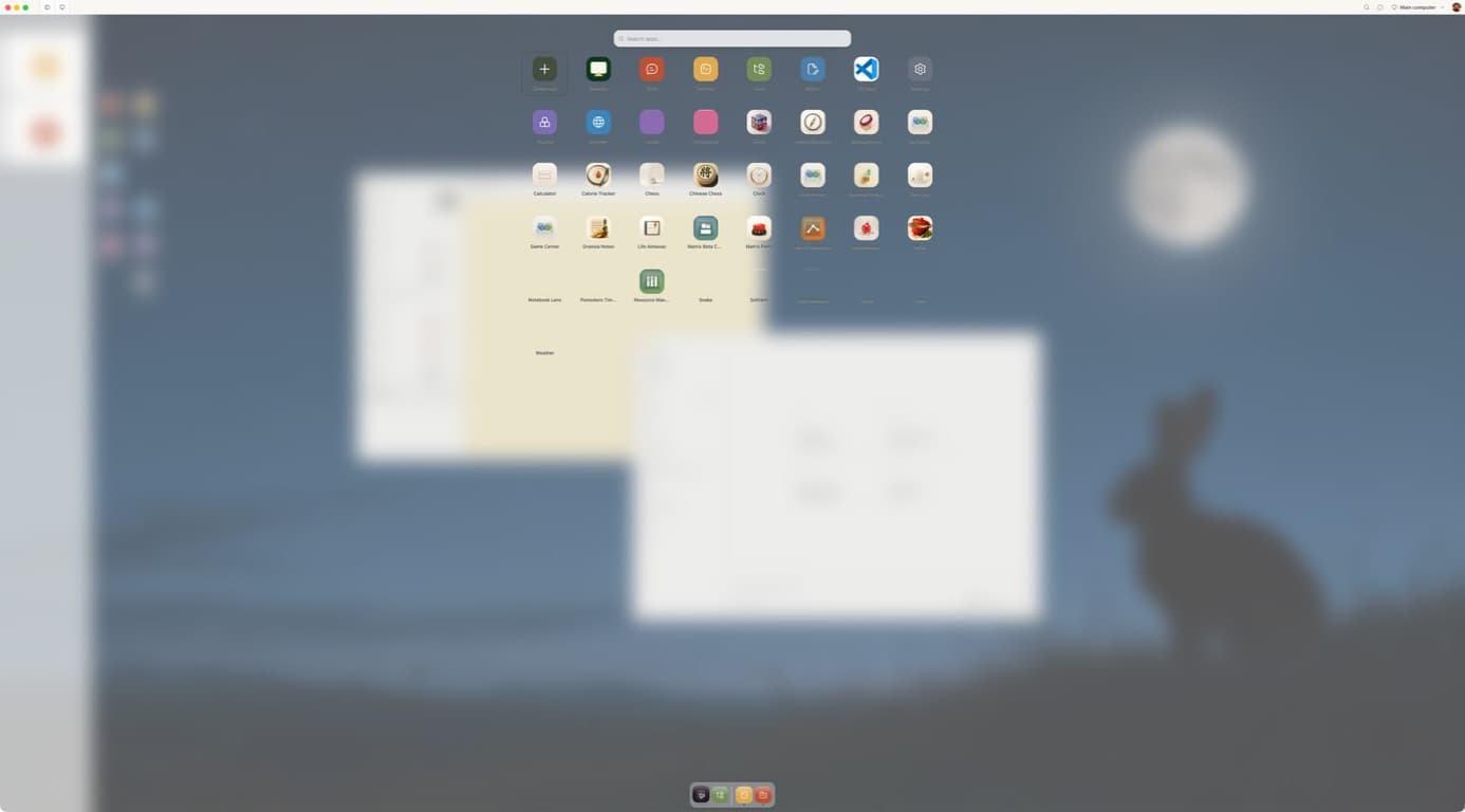 Matrix OS app launcher showing developer tools and installed apps