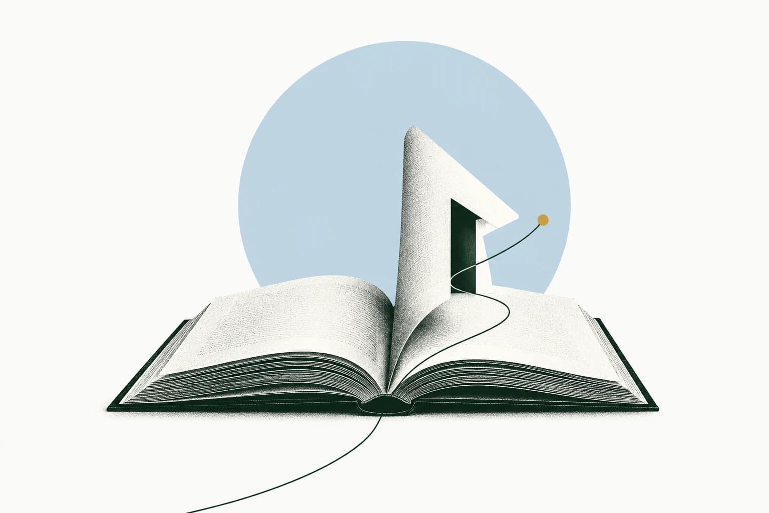 Editorial illustration of an open book becoming a doorway for hands-on learning