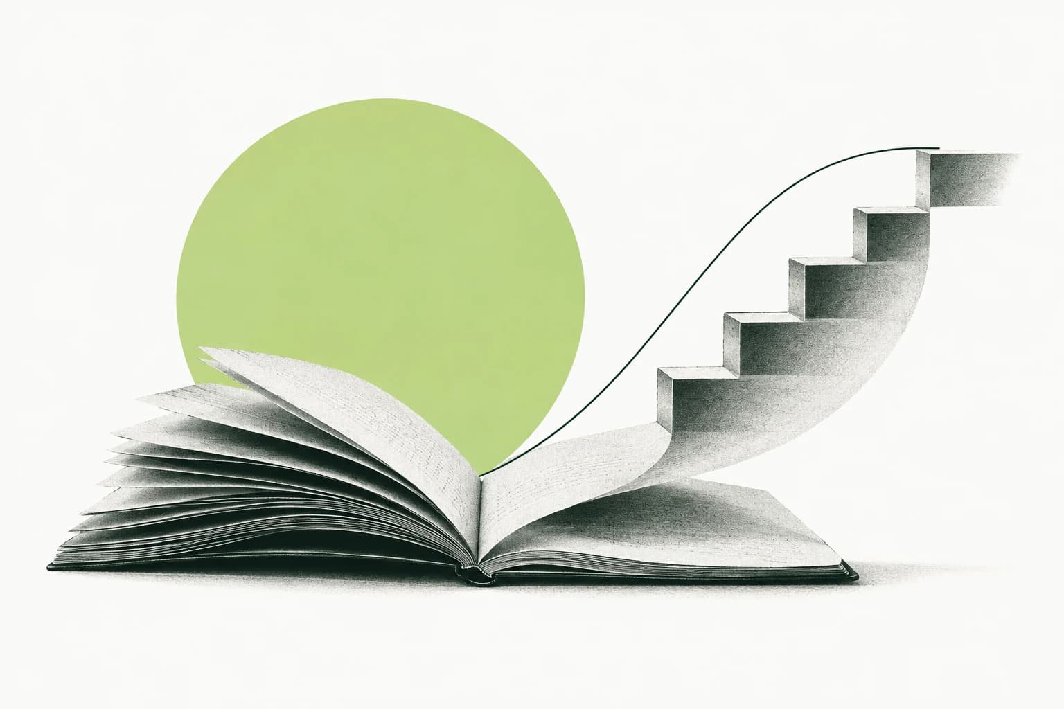 Editorial illustration of research pages becoming a clear sequence of steps