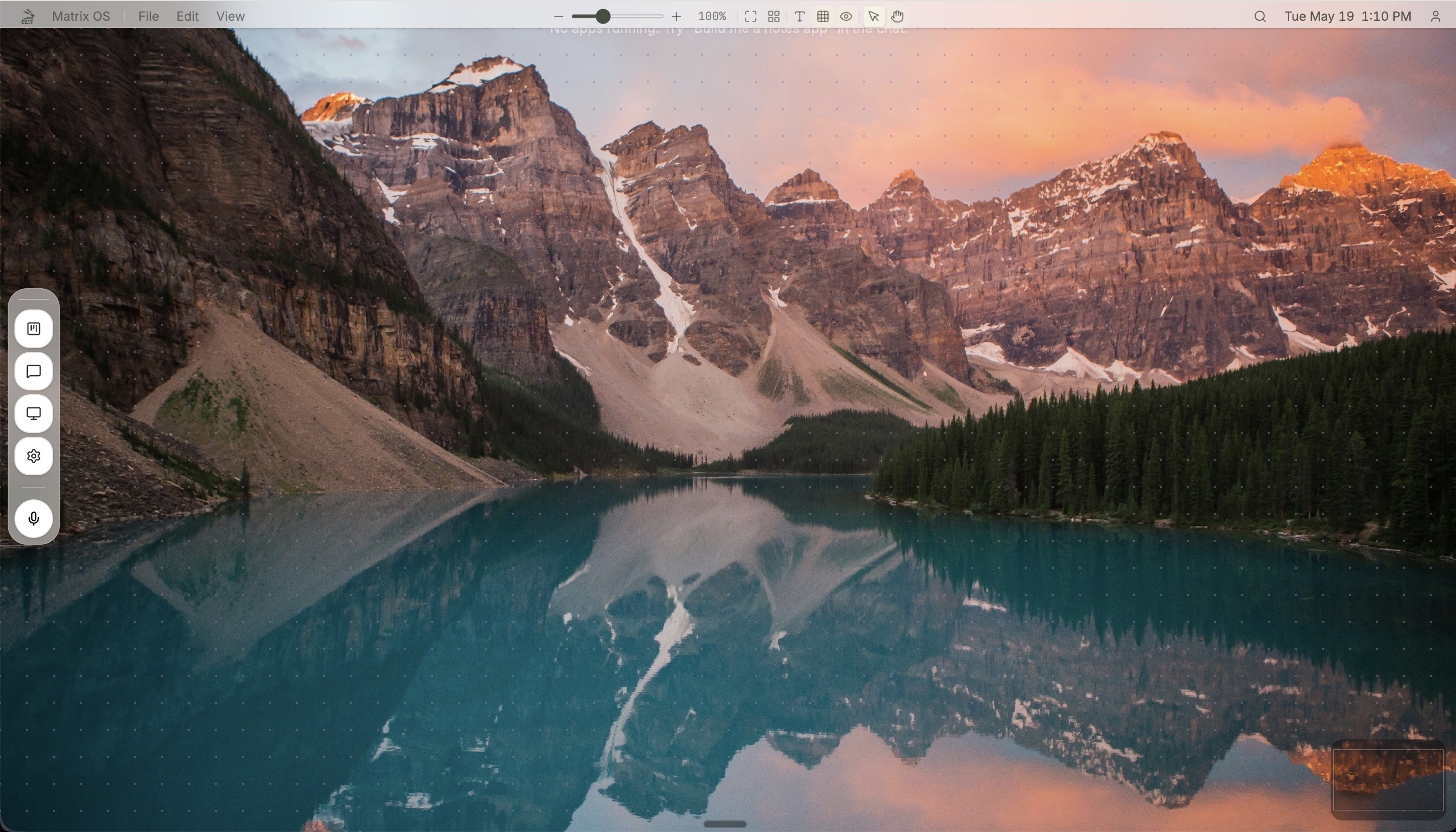 Matrix OS browser desktop with generated apps